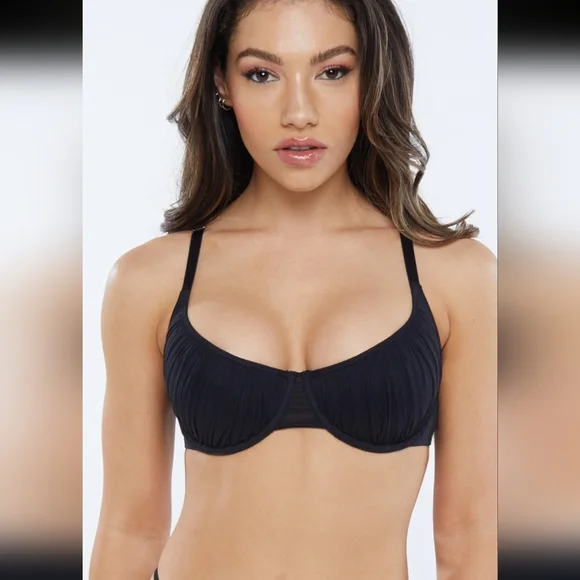 NWT Savage Fenty Gathered Mesh Balconette Bra Black - Picture 1 of 8
